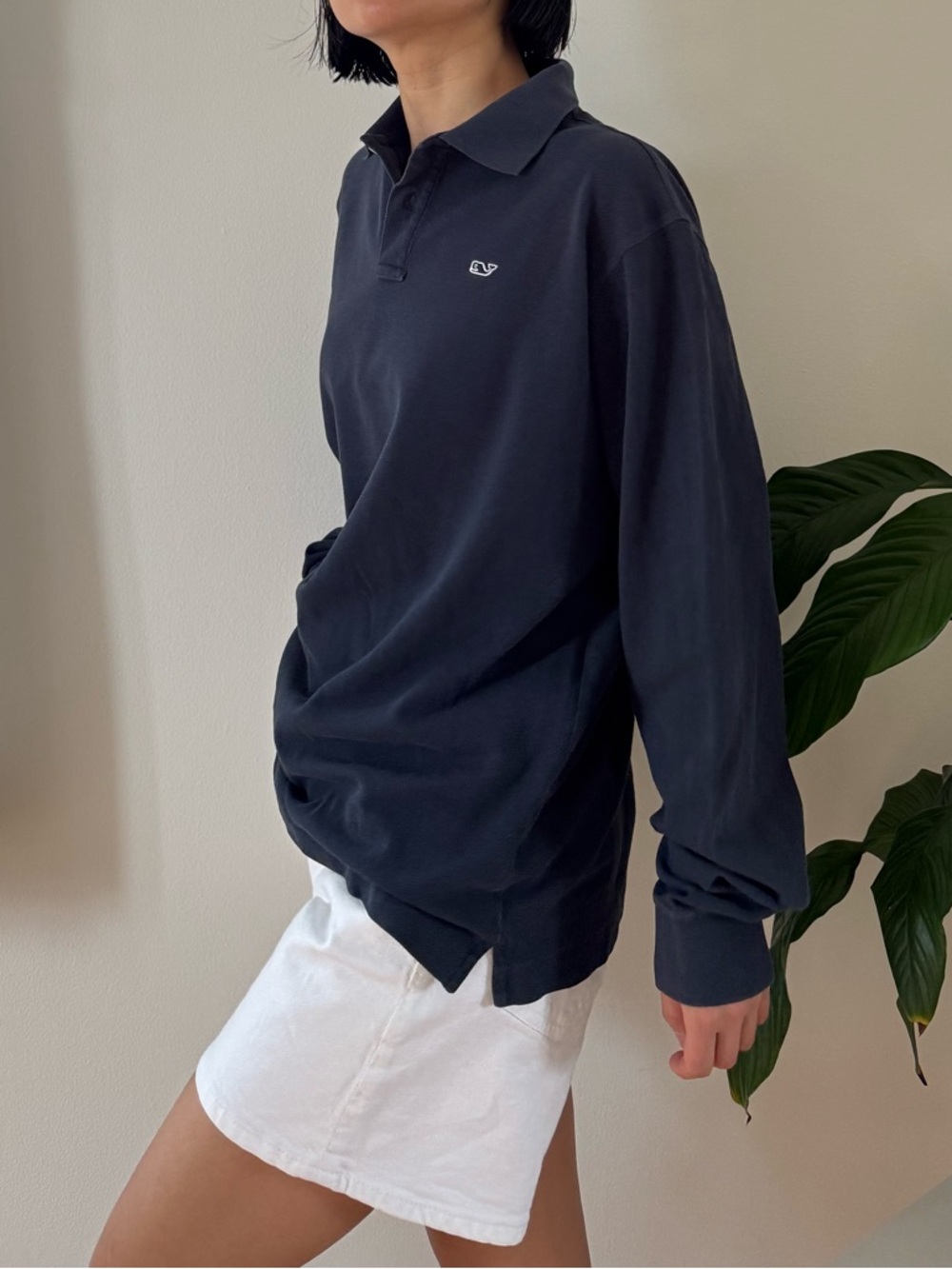 Vineyard Vines 100% Cotton Dark Navy Long Sleeve Classic Polo T Shirt Size XL